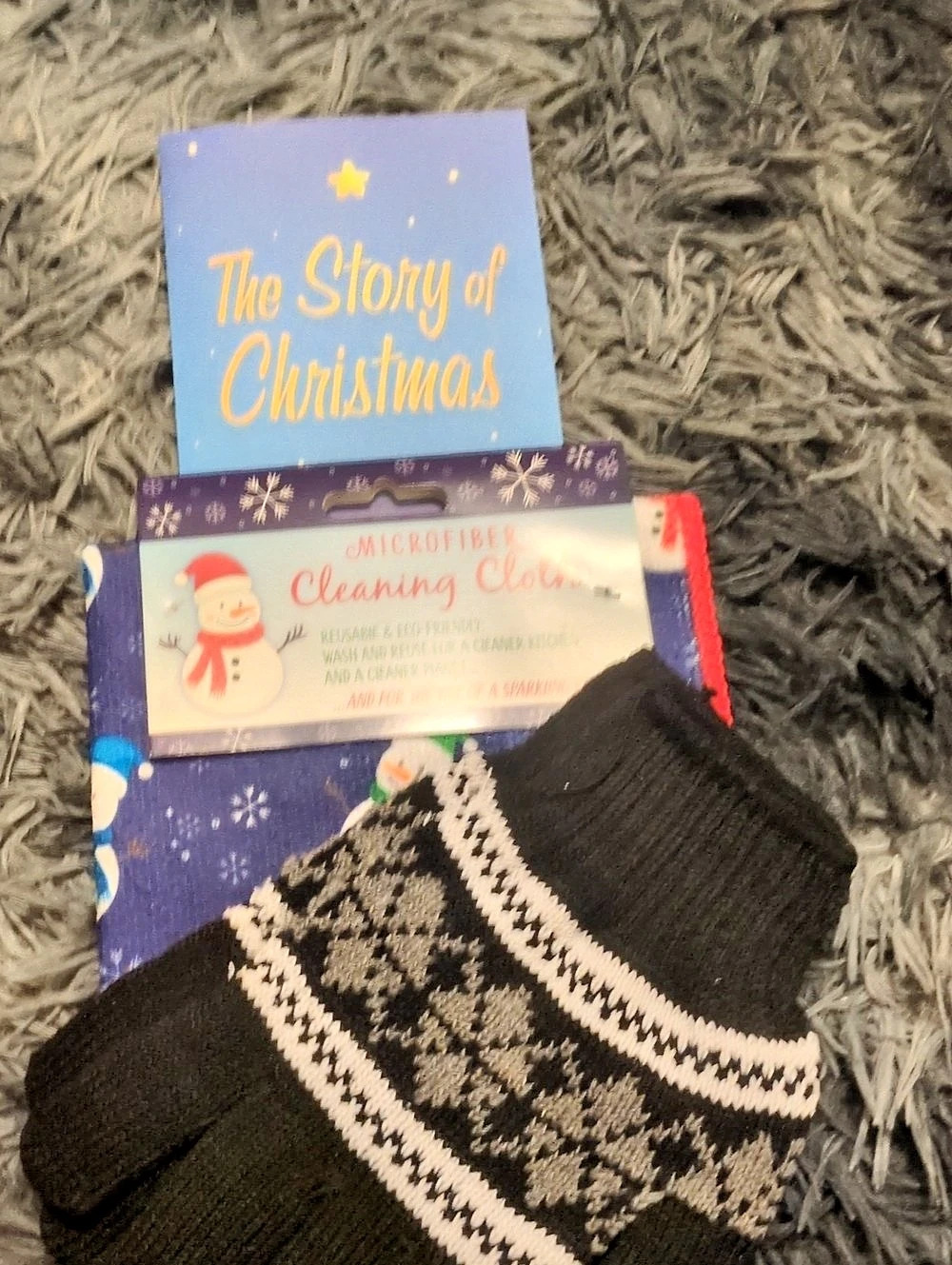 Holiday Gift Set Black & Blue Gloves Cleaning Cloth Cards